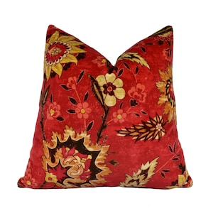 Colefax and Fowler - Solomon - Red - Stunning Bold Floral Velvet Cushion Cover - Handmade Throw Pillow Luxury Home Decor