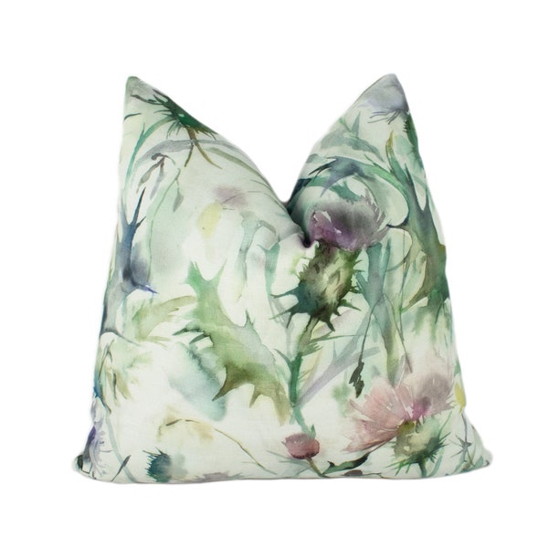 Voyage - Cirsium - Damson - Stunning Floral Watercolour Thistle Cushion Cover - Handmade Throw Pillow Designer Home Decor