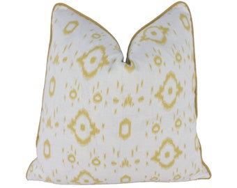 Veere Grenney per Schumacher - Tabitha - Paglia - Fodera per cuscino versatile ed esotica in ikat - Cuscino fatto a mano - Arredamento di lusso per la casa