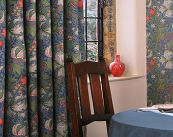 Rideaux Sur Mesure Iliv - Style William Morris, Landes De Bruyère, Cousus Main, Bleu