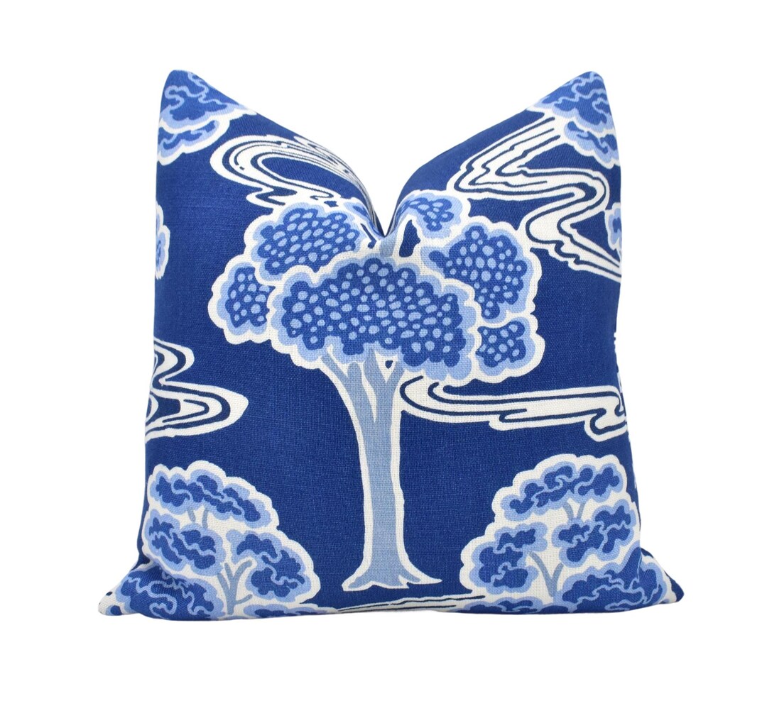 Schumacher - Tree River - Blue - Japanese Art Deco Designer Cushion ...