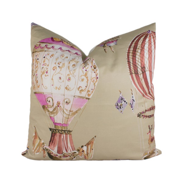 Manuel Canovas - L'Envol - Tomate - Whimsical Hot Air Balloon Designer Cushion Cover - Handmade Throw Pillow - Designer Home Décor