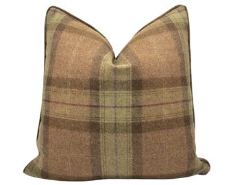 Abraham Moon - Skye - Sage -  100% Wool Cushion Cover - Designer Plaid Pillow Cover - Handmade Custom Abraham Moon Pillow - Neutral Wool