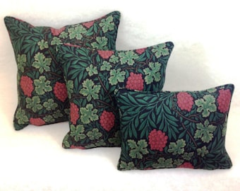William Morris - Vine - Dark Green / Red - Cushion Cover Throw Pillow Designer Home Decor