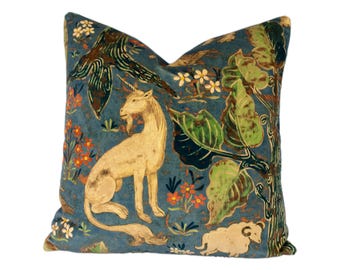 Zoffany - Terciopelo Arden - Azul - Lujosa funda de cojín de tapiz británico de mediados de siglo - Cojín decorativo hecho a mano - Diseño de decoración para el hogar