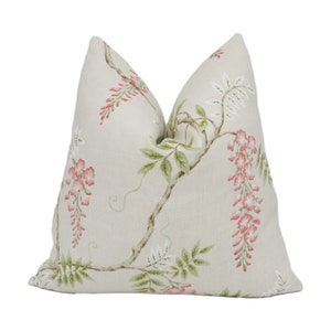 Colefax and Fowler - Grayshott - Pink / Green - Graceful Trailing Wisteria Designer Cushion Cover - Handmade Throw Pillow Luxury Home Decor