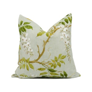 Colefax and Fowler - Alderney - Aqua - Classic Floral Tree Foliage Cushion Cover - Handmade Throw Pillow - Designer Home Décor