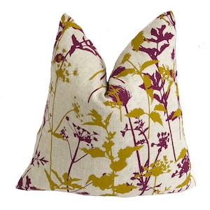 Harlequin & Clarissa Hulse - Nettles - Natural / Tumeric / Magenta - Lovely Floral Cushion Cover Throw Pillow Designer Home Decor