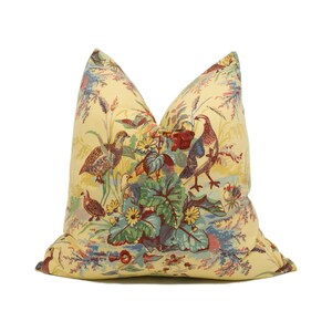 Schumacher - Quail Meadow - Spring - Traditional Hunting Quail Trio Floral - Designer Cushion Cover Luxury Throw Pillow Handmade Home Décor