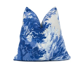 Thibaut - Lincoln Toile - Blue and Flax - Soft Muted Romantic Countryside Designer Cushion Cover - Luxury Throw Pillow - Handmade Home Décor