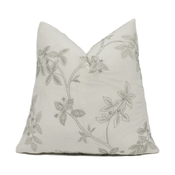 James Hare - Trailing Tree Silk - Linen - Chic Delicate Embroidered Silk Cushion Cover - Handmade Throw Pillow - Designer Home Décor