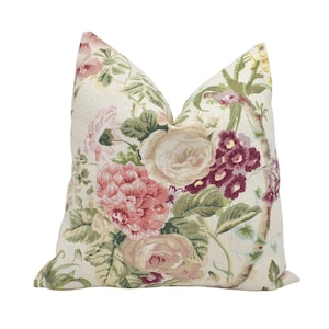 Colefax & Fowler - Monmouth - Pink / Green - Cushion Cover – Romantic Painterly Floral Linen Pillow Handmade English Elegance - Cottagecore