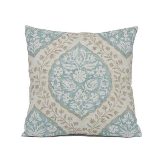 Nina Campbell Marguerite Aqua Taupe Floral Cartouche