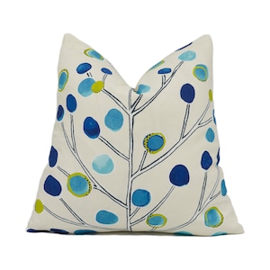 Scion - Beerenbaum - Pfau / Taubenblau / Limette / Neutral - Künstlerischer Bunter Baum Kissenbezug - Handgefertigtes Designer Wohndekor