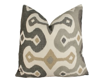 Martyn Lawrence Bullard for Schumacher - Darya Ikat - Stone - Authentic Ikat Designer Cushion Cover - Handmade Throw Pillow - Luxury Home