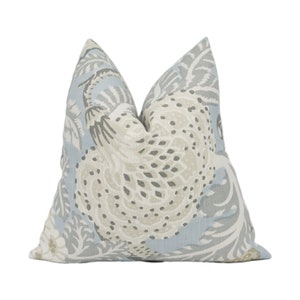 Thibaut - Mitford - Aqua - Vintage 1920's Block Print Floral Designer Cushion Cover - Luxury Throw Pillow - Handmade Home Decor