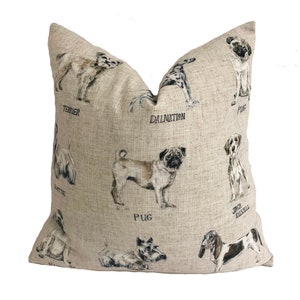 Clarke & Clarke - Perros - Lino - Funda de cojín con diseño de perro adorable