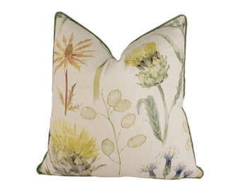 Sanderson - Thistle Garden - Ochre / Olive - Stunning Contrast Piped Designer Cushion Cover Home Décor Throw Pillow