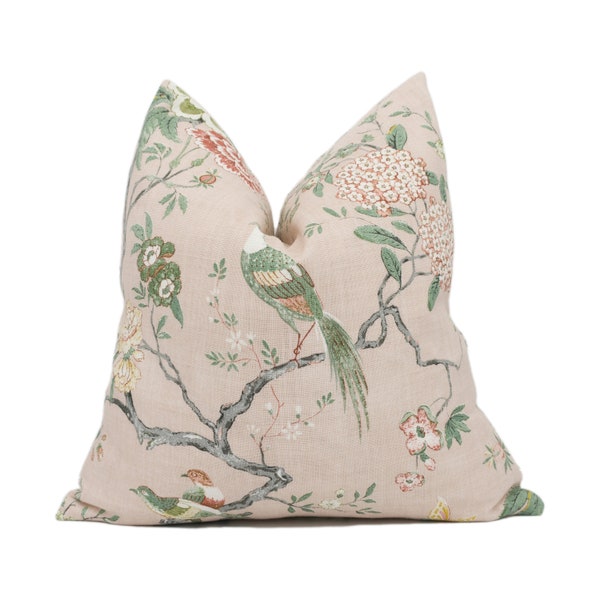 GP & J Baker - Oriental Bird - Blush - Exotic Floral Tree Chinoiserie Cushion Cover - Handmade Throw Pillow - Designer Home Décor