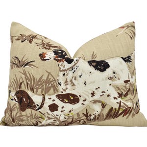 Schumacher - Pointers - Tan - Classic Hunting Dog Scene Designer Cushion Cover - Luxury Throw Pillow - Handmade Home Décor - Scatter Sofa