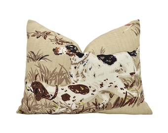Schumacher - Pointers - Tan - Classic Hunting Dog Scene Designer Cushion Cover - Luxury Throw Pillow - Handmade Home Décor - Scatter Sofa