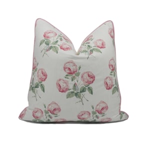 Colefax and Fowler - Bowood - Pink / Leaf Chintz - Iconic Rose Floral Designer Cushion Cover - Luxury Chintz Throw Pillow - Handmade Decor