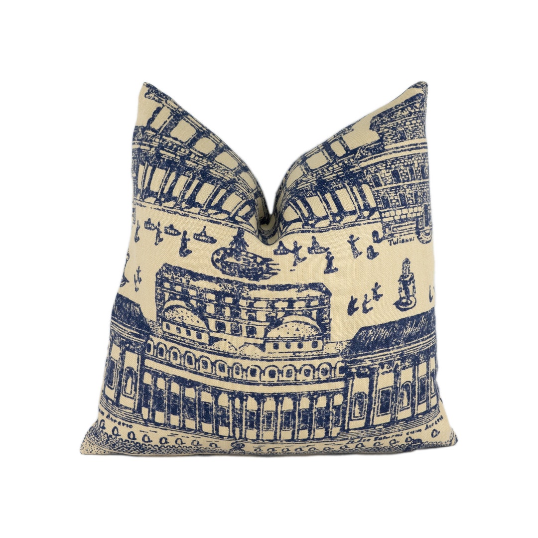 Zoffany Rome Taupe / Indigo Stunning Woven Roman Landscape Cushion Cover Handmade Throw Pillow