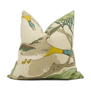 Mulberry - Flying Ducks - Emerald - Majestic Mallard Duck Art Deco Designer Cushion Cover - Luxury Throw Pillow - Handmade Home Decor