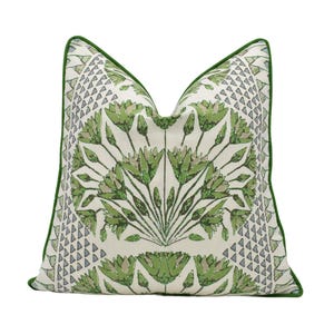 Anna French x Thibaut - Cairo - Green and White - Ancient Egyptian Lotus Flower Designer Cushion Cover - Luxury Throw Pillow - Handmade Home