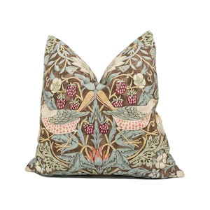 William Morris - Strawberry Thief - Chocolate / Slate - Stunning Iconic Classic Designer Cushion Cover - Handmade Home Decor - Luxury Throw