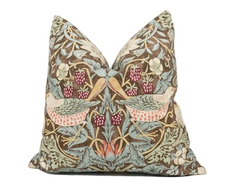 William Morris - Strawberry Thief - Chocolate / Slate - Stunning Iconic Classic Designer Cushion Cover - Handmade Home Decor - Luxury Throw