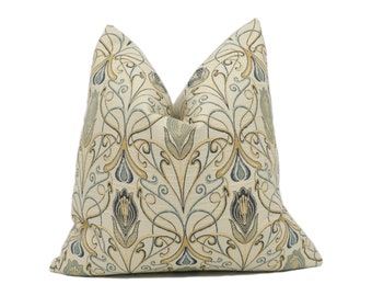 Porter & Stone - Verona - Azzurro -Beautiful Art Nouveau Floral Cushion Cover - Handmade Throw Pillow - Designer Home Décor