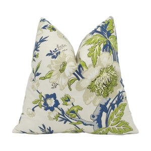 Thibaut - Nemour - Navy und Cream - Bold Bunt Floral Kissenbezug Handgemachter Dekokissen Designer Wohnkultur