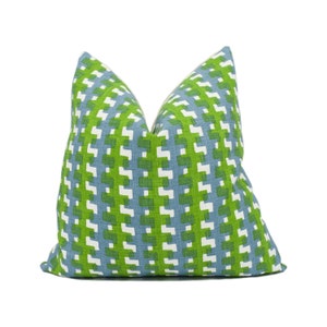 Christopher Farr - Cremaillere - Green - Raoul Dufy Inspired Geometric Check Cushion Cover - Handmade Throw Pillow - Designer
