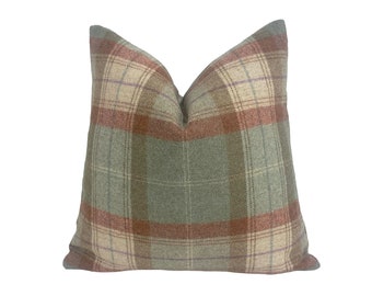 Abraham Moon - Skye - Agate - 100% Pure New Wool Plaid Cushion Cover - Handmade Throw Pillow - Designer Country Home Decor
