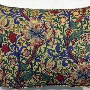William Morris - Golden Lily Minor - Biscuit / Indigo / Red - Cushion Cover Throw Pillow Designer Home Decor