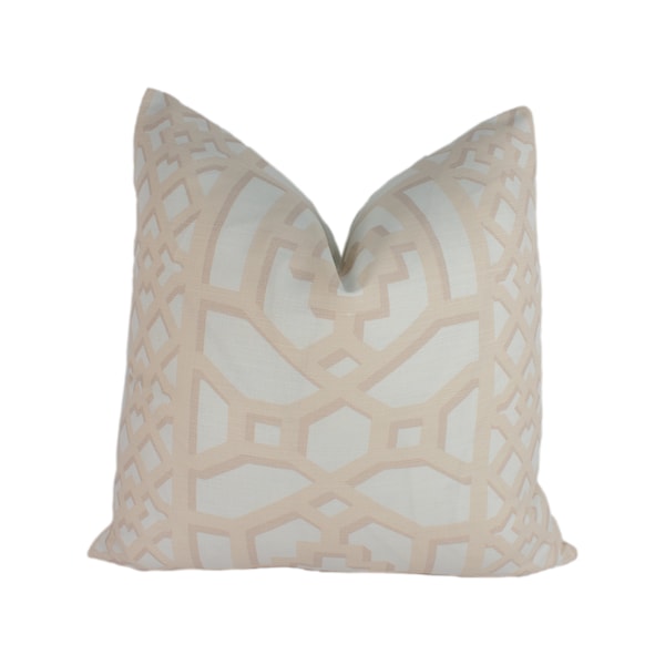 Schumacher - Zanzibar Trellis Matte - Blush - Elsie de Wolfe Inspired Designer Cushion Cover - Handmade Throw Pillow - Luxury Home Decor