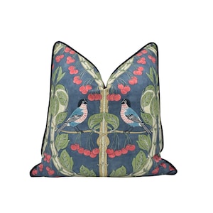 GP en J Baker - Birds & Cherries - Indigo - Charmante leiboom kersenboom design kussenhoes Engelse tuin - Handgemaakt sierkussen
