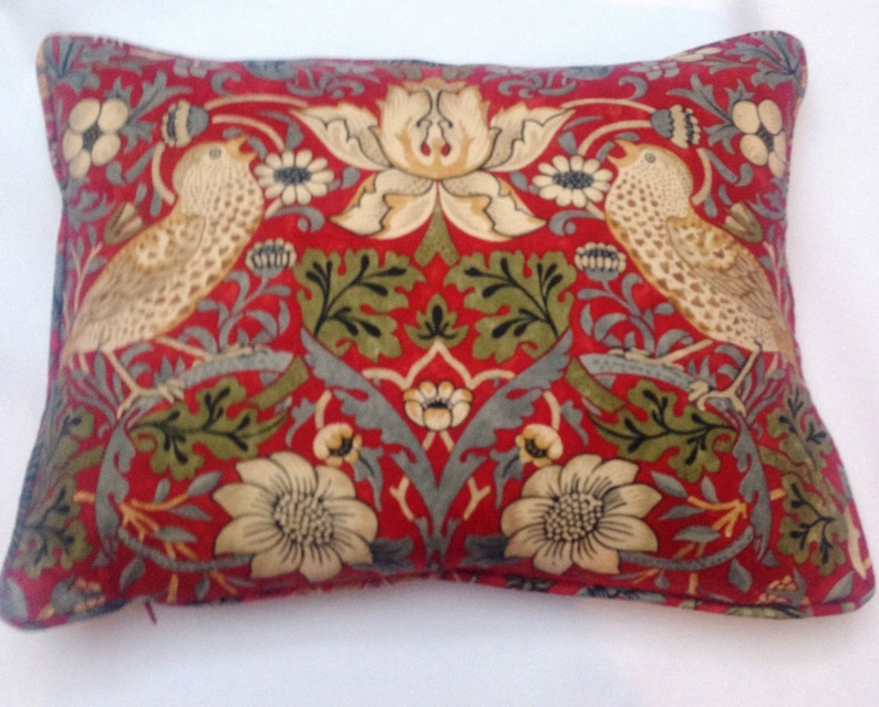 strawberry thief cushion red