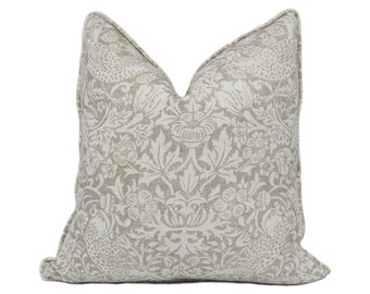 William Morris - Strawberry Thief Pure - Dove - Self-Piped Cushion Cover Throw Pillow Designer Home Decor