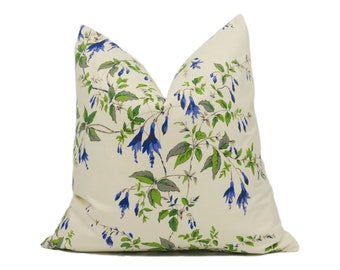 Colefax and Fowler - Fuchsia Chintz - Blue - Classic Floral Designer Cushion Cover - Handmade Throw Pillow - Luxury Home Décor