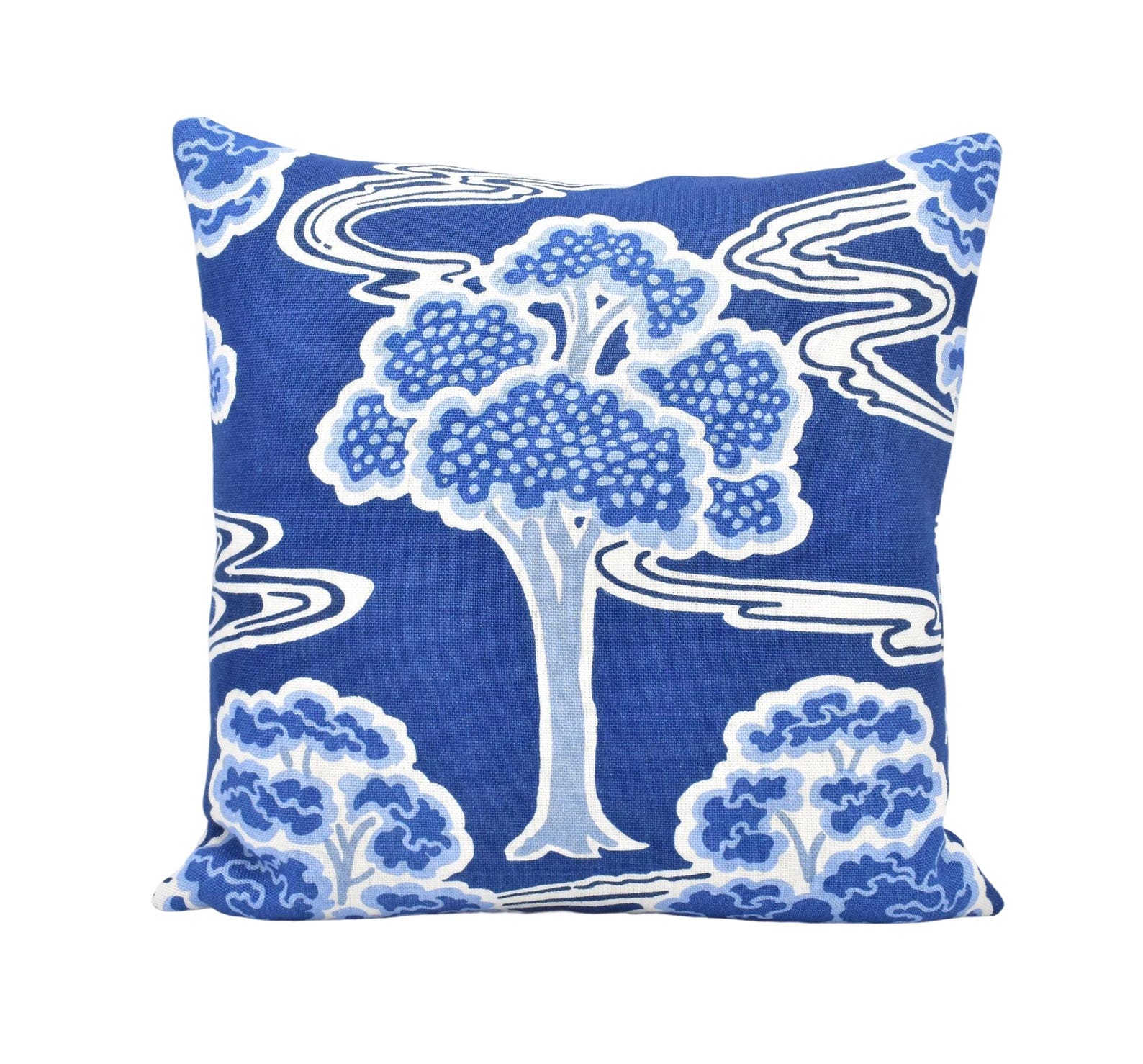 Schumacher - Tree River - Blue - Japanese Art Deco Designer Cushion ...