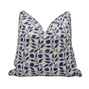 William Morris - Rosehip - Indigo - Classic Morris Intricate Floral Designer Cushion Cover - Blue Block Print Floral Morris Pillow Handmade