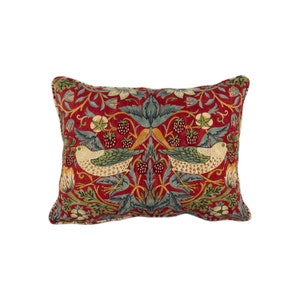 William Morris Strawberry Thief Crimson / Slate Self Piped Cushion Cover Throw Pillow Designer Home Decor image 4