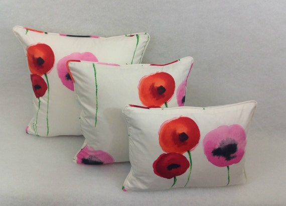 Sanderson Poppies Red/Emerald Cushion Covers 18"x18" 16"x16" 16"x12 