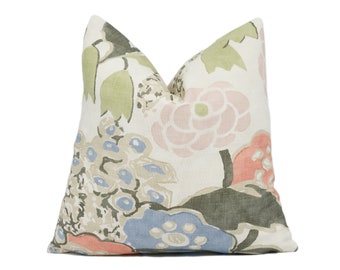 Thibaut - Anna French - Laura - Blush and Green - Bold Vintage Designer Floral Cushion Cover - Luxury Throw Pillow - Handmade Home Décor