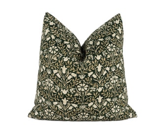 William Morris - Morris Bellflowers - Charcoal / Olive - Stunning Classic English Designer Cushion Cover Home Décor Throw Pillow
