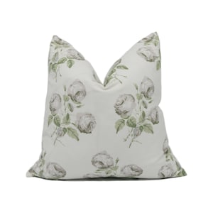 Colefax and Fowler - Bowood - Silver Leaf Linen Union - Classic Green Floral Designer Cushion Cover Cream Grey Piped Handmade Bowood Pillow