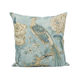 Anna French x Thibaut - Villeneuve - Aqua - Antique Avant Garde Bird Designer Cushion Cover - Luxury Throw Pillow - Handmade Home Decor