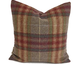 Abraham Moon - Threshfield - Rhodolite - 100% Pure New Wool Plaid Cushion Cover - Handmade Throw Pillow - Designer Country Home Decor